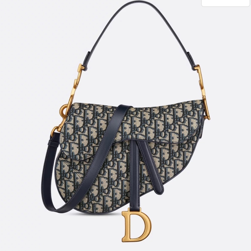 Saddle Bag with Strap Blue Dior Oblique Jacquard